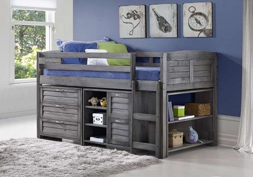 Cosey Rustic grey pine wood, mid sleeper bed with storage (Right Ladder) 1